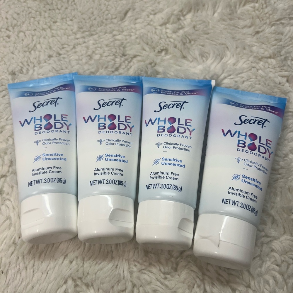 (4)Secret Whole Body 24/7 Aluminum Free Deodorant Invisible Cream-Unscented-3oz.